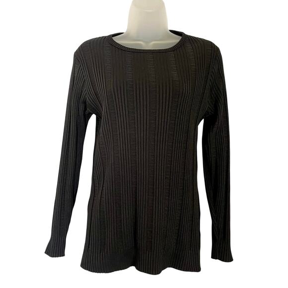 Givenchy Sport 1970s Black Pointelle Logo Ribbed Knit Long-Sleeve Vintage Top - Picture 8 of 9